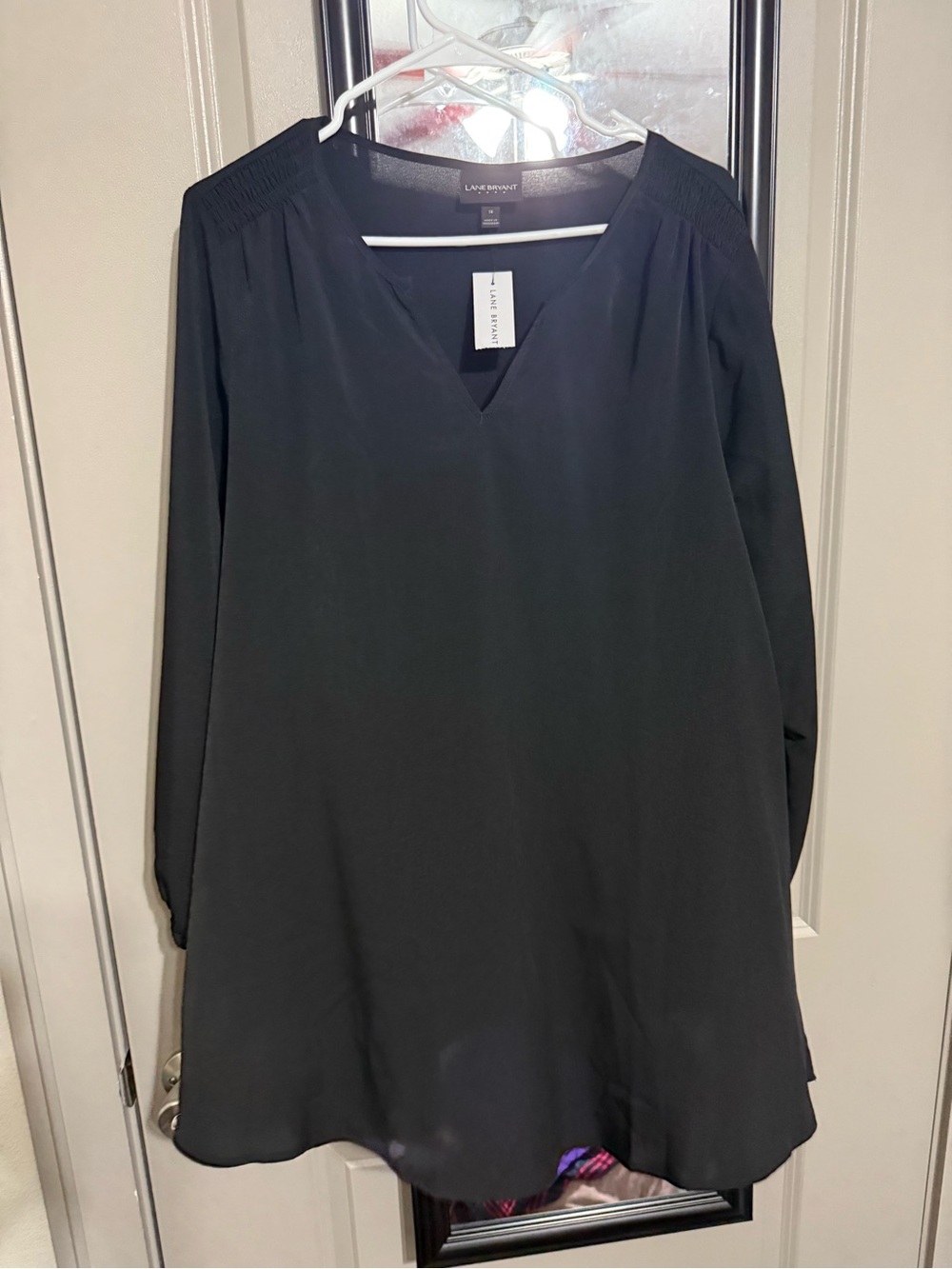 Lane Bryant Black V-Neck Smocked-Shoulder Tunic